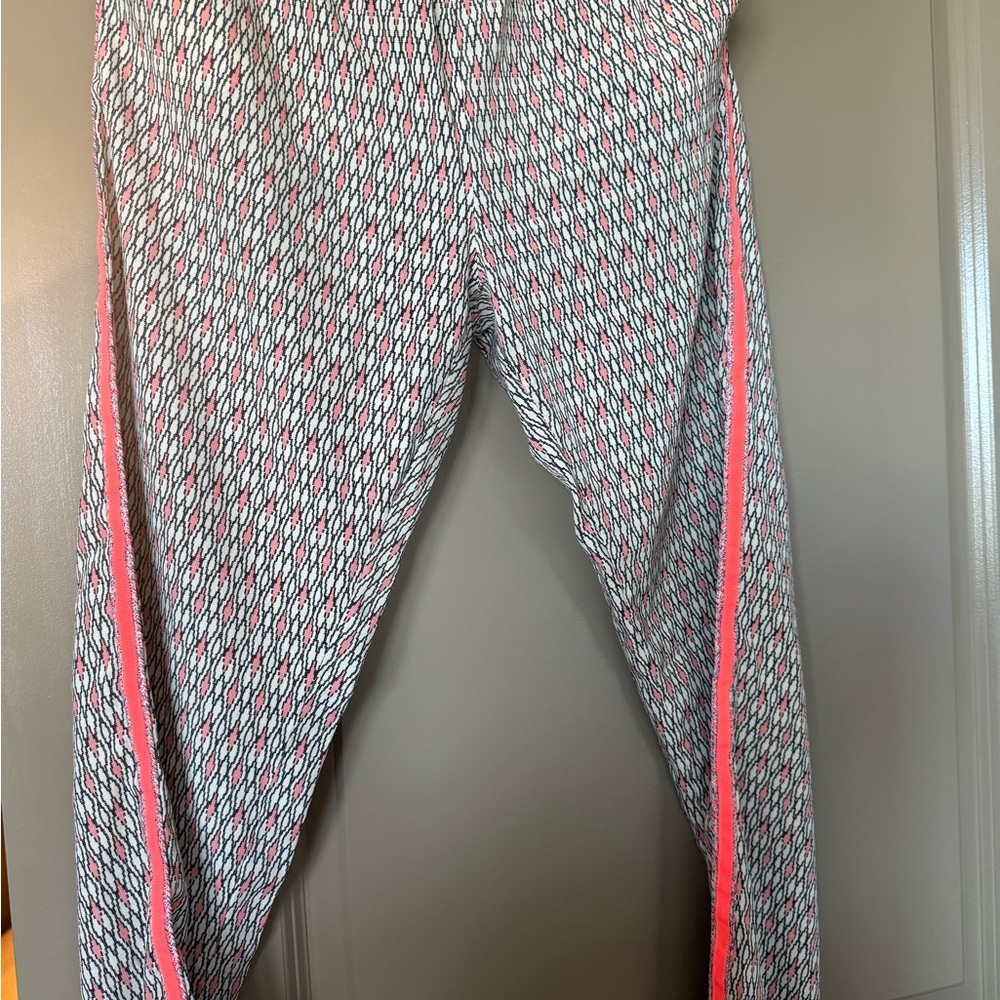 Scotch & Soda White and Gray Patterned Leggings with Neon Pink Side Stripe